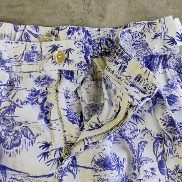Joie Linen Wide Leg Belted Pants White Blue Tropical Beachy Coastal Size XL - Picture 8 of 14